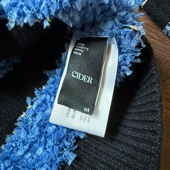 Cider Blue Black Striped Cropped Cardigan Gold Buttons Women’s Medium - Picture 11 of 13